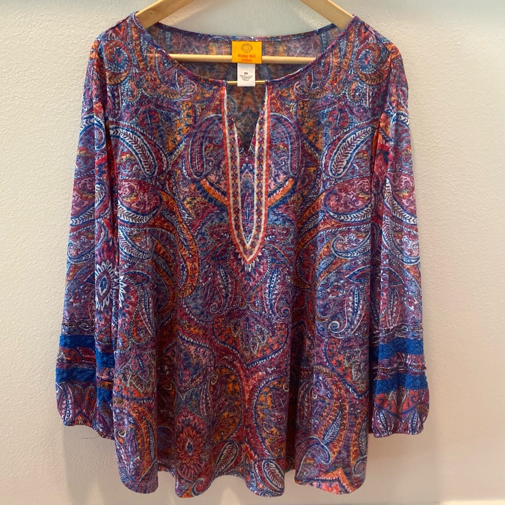 Ruby Rd. women Sublimation burnout Paisley Print Top 3X